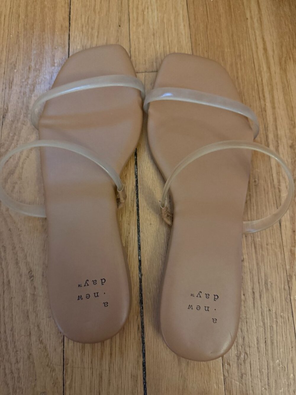 A New Day Nude Tan Slide Sandals Clear Straps Square Toe Size 6